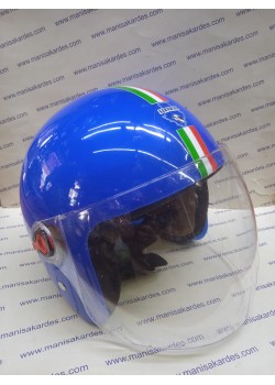MOTOSİKLET KASK ÇENELİKSİZ CAMLI, TÜRK MALI MAVİ RENK MOTOSİKLET KASK ÇENELİKSİZ CAMLI, TÜRK MALI MAVİ RENK