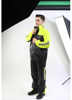 MOTOSİKLET YAĞMURLUK SARI SİYAH RENK 2 PARÇA TAKIM CEKET ve PANTOLON, TÜRK MALI. (XL Beden)