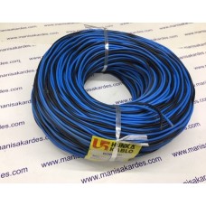 Kablo 2x0.75 Bükülü Kordon Mavi Siyah Renk Türk Malı Top 100 Metre (2x075)