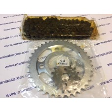Zincir Dişli Seti Arka Dişli 38, Ön Dişli 15 ve Zincir 116 Bakla Sfr Marka İthal 125 cg Motosiklet Uyumlu